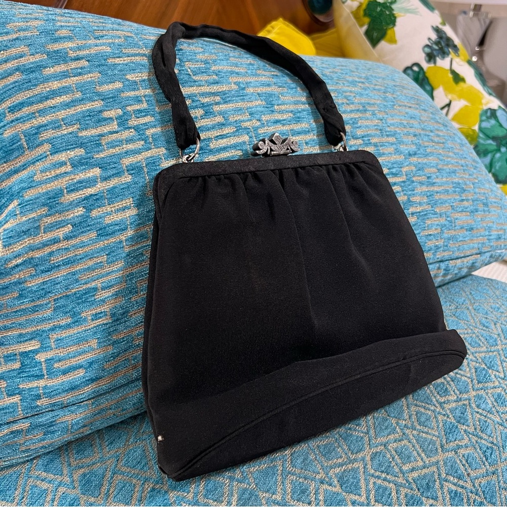 Vintage Paray Black Purse Clutch Silver Clasp Handbag Mini Bag Couture - Picture 4 of 10